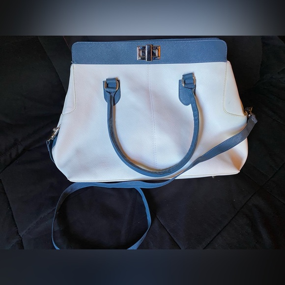 Handbags - Made in Italy, Italian market, White satchel bag with Blue Band.